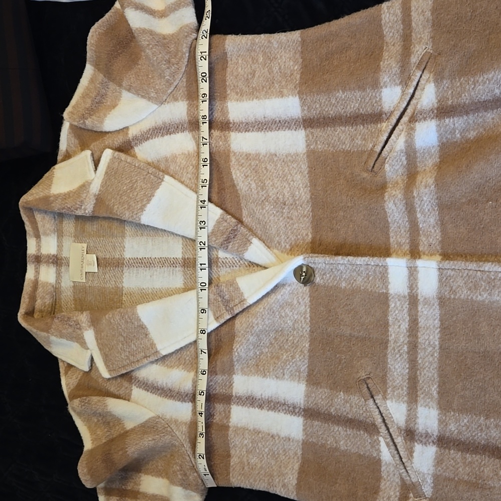 New Cynthia Rowley Wool Blend Sweater  Coat Tan Beige Plaid - Picture 10 of 10